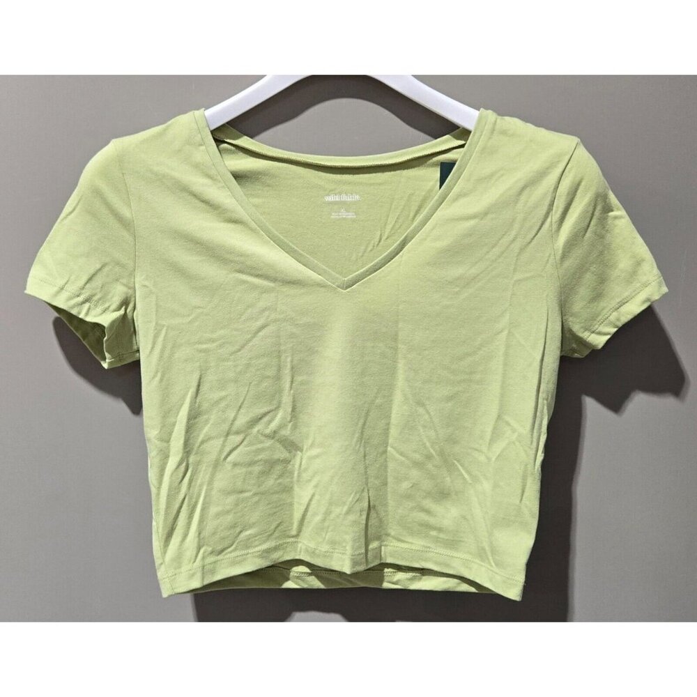 Wild Fable Women's SIze XL Sage Green V-Neck Short Sleeve Crop Top T-Shirt